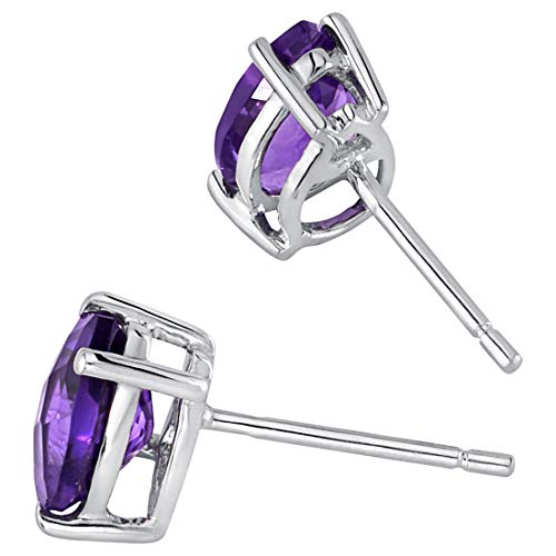 Peora Solid 14K White Gold Amethyst Earrings for Women, Genuine Gemstone Solitaire Studs, 7x5mm Pear Shape, 1 Carat total, Friction Back, Hypoallergenic Gold Stud Earrings,3