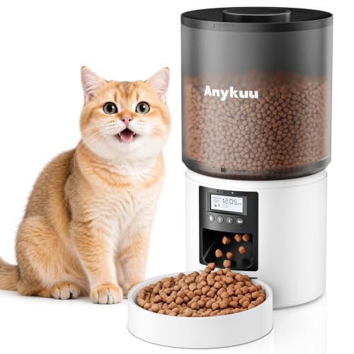 Anykuu 4L Comedero Gato Automatico Dispensador 1-6 Comidas al DíaComida Gatos y Perros con función de grabación de 10s, USB, Blanco para Pequeño/Mediano Mascota