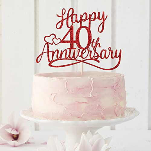 Sleyberoy Glitter 40Th Anniversary Cake Toppers - 40Th Wedding Anniversary Party Decorations, 40Th Wedding Anniversary, Company 40Th Anniversary Party, 40Th Birthday Party Decorations (Red) #TOP1
