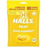 HALLS Honey Lemon Flavour Cough Drops, Throat Lozenges, Sore Throat Relief, Mentho-Lyptus, 80 Lozenges, Prepared in Canada