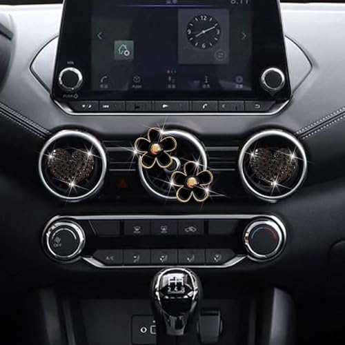 Image of 4 Pcs Black Bling Heart and Daisy Car Air Fresheners Vent Clips Diffuser Vent Clip Rhinestone Diamond Decoration Car Interior Decor Cute Accessories for Women, Automotive Air Fresheners