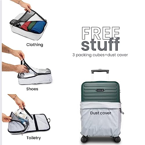 Image of Assembly Cabin Suitcase Small & Hard Shell Laptop Bag with Flat-Lay Opening, 8 Spinner Wheels, Premium Polycarbonate Hard Shell Carry On Luggage Combo for Business Travel, Green
