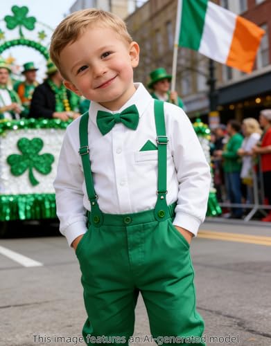 Image of A&J DESIGN Baby Boys Suits Infant Gentleman Formal Wedding Suspenders Outfit with Bowtie