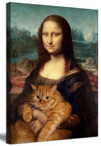 JSXOVDL Funny Bathroom Wall Art Abstract Cat Canvas Print Vintage Famous Painting Animal Scream Cat Poster Famous Classic Portrait Artwork for Bathroom Bedroom Living Room Office 12x16in Unframed