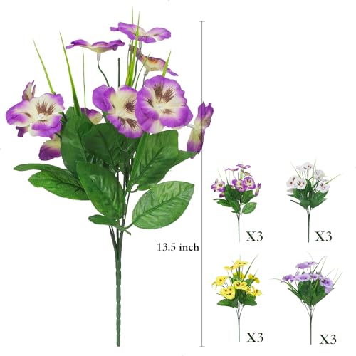 Tyiswy SSJ 12 Bundles Artificial Pansy Flowers Faux Plastic Outdoor Uv Resistant Silk Flowers thumb #5