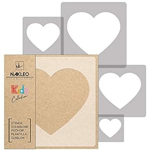 NAKLEO 5 pcs Reusable Plastic Stencils – Heart Love Valentine’s Day – 13.4″ to 3.5″ – Pattern Children Kids Painting Template Room Decor – Art Craft DIY Wall Furniture Fabric Canvas