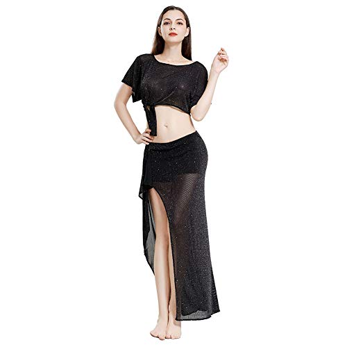Costume de danse orientale haut de gamme en noir avec jupe