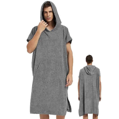 Poncho de surf, albornoz de fibra fina de secado rápido | Poncho de toalla con capucha para adultos | para uso diario, viajes, gimnasio, piscina, termos, exteriores, mujeres y hombres