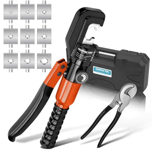 Hydrauliczne szczypce zaciskowe, szczypce zaciskowe z nożyczkami do kabli, 9 zestawów form zaciskowych 4-70 mm² do prac kablowych, naprawy samochodu, poręczy przewodowych, pomarańczowe