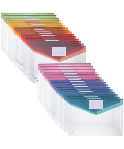 Enveloppes en plastique transparent avec fermeture à pression et rabats colorés format A4