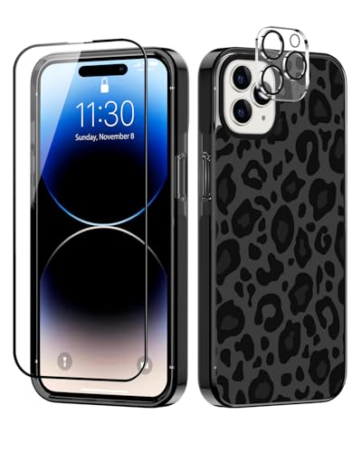 Designed for iPhone 14 Pro Max Case Cute Cheetah Leopard Pattern Protective Phone Case Cover 6.7" Screen Protector + Camera Lens Protector【2X Military Grade Drop Tested / 6.6ft Drop Protection】