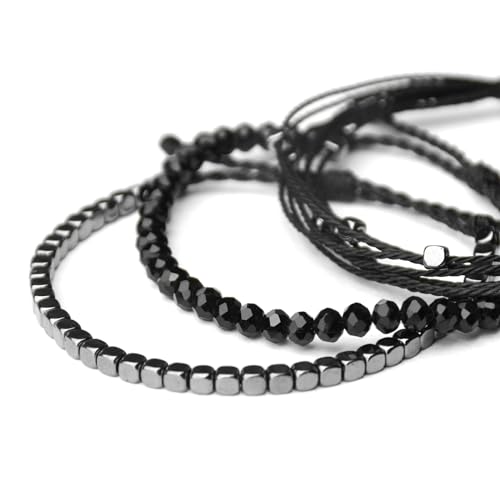 Mezcla Vida 3 Pcs Handmade Women's Stackable Bracelet Set, Adjustable Rope Bracelets Bracelets with Hematite and Glass Beads 6