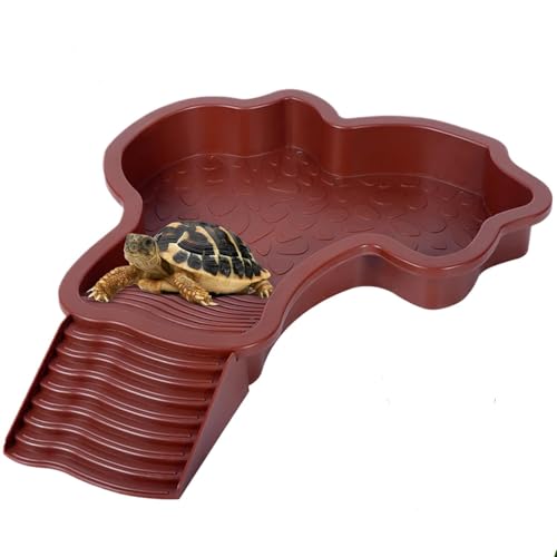 MEISO Abreuvoir Tortue Terrestre, Plat d'eau Bassin pour Tortue de Piscine avec Rampe, Bol d'eau pour Reptiles avec Échelle, Mangeoire Tortues Terrestre, pour...