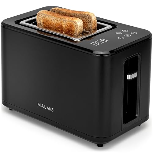 MALMØ Toaster - 900 Watt mit digitalem Timer - Toaster 2 Scheiben - mit Brötchenaufsatz - matt schwarz