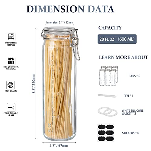 Folinstall 6 Pack 20 Oz Tall Glass Jars With Airtight Lids For Vanilla Extract, Leak Proof Glass Drinking Bottles(600Ml) With Silicone Seal For Water, Juice, Milk, Ice Tea #TOP5