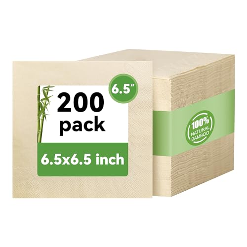 MORGIANA Lunch Napkins, 200 Count Bamboo Compostable Napkins Disposable