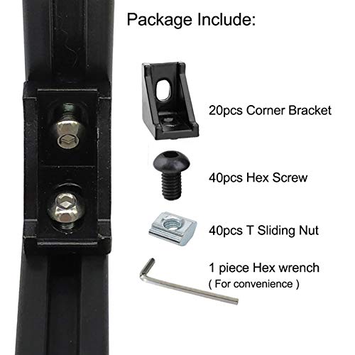 Blccloy TL-2028-20B 20Sets 2020 Aluminum Extrusion Profiles Corner Brackets 20 Series 90Deg Right Angle Black L Connectors Wtih T Slot Nuts And Bolts thumb #1