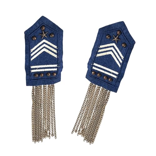 Charreteras de cadena de metal multiusos con cuentas tachonadas para varias ocasiones, actuaciones en escenario, trajes formales, charreteras, azul, 1 piece