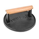 Cast Iron Hamburger Press - Heavy-Duty Patty Maker Burger Meat Press Mold with Wooden Handle,7-Inch Round