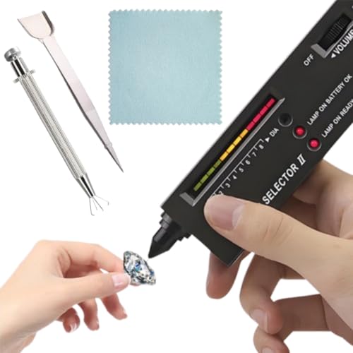Diamond Tester Pen Kit Professional Gemstone Tester with Jewelers Loupe Gemstone Claw Stainless Steel Tweezers and Silver Polishing Cloth for Diamond Crystal Jade Ruby Sapphire Testing
