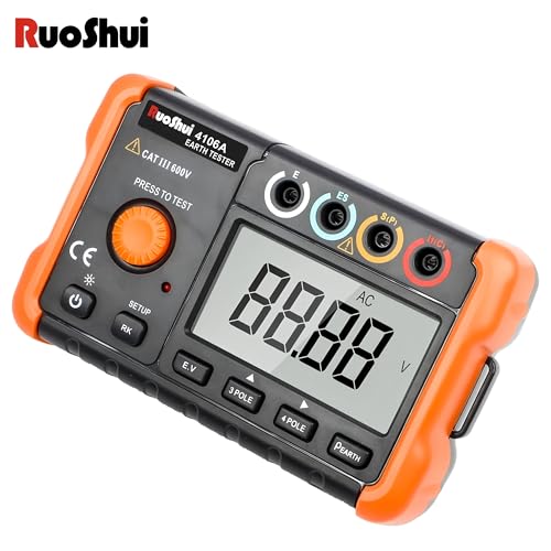 RUOSHUI Ohm Meters 4106A Earth Resistance Tester 3-Pole 4-Pole Method Measurement AC True RMS Backlight Soil resistivity measurement(RUOSHUI 4106A)