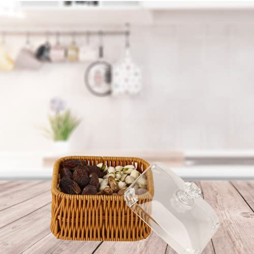 Housoutil Cesta de Pão de Vime Com Tampa de Cúpula Acrílica Cesta de Frutas Quadrada Caixa de Pão Ar