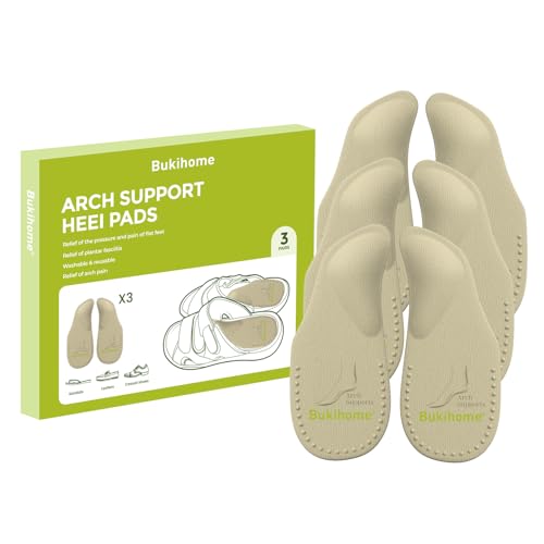 Bukihome アーチサポートシューズインソール フラットフィート用 ジェルアーチインサート 足底筋膜炎用 3組 粘着アーチパッド 圧力と足の痛みを和らげる (L、肌色)