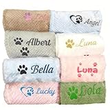 Personalised Pet Blanket with Name & Paw Print, Custom Embroidered Dog Cat Blanket, Soft Waffle Fleece Blanket for Cats, Dogs, Puppies & Kittens