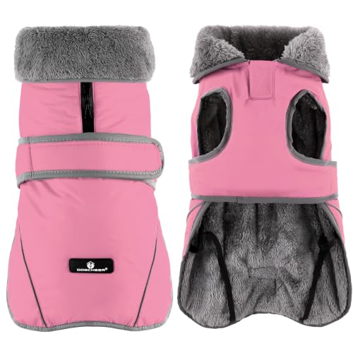Image of Dogcheer Dog Coat, Waterproof Dog Jacket Reflective Pet Winter Coat with Adjustable Hook & Loop, Christmas Puppy Fleece Jacket Warm Turtleneck Snowsuit for Small Medium Large Dogs - Dusty Pink, S
