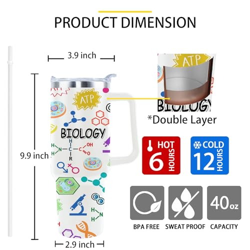 Biology Gifts Teacher Gifts Biology Insulated Tumbler Cup Biology Teacher Appreciation Gifts For Women Men 40 Oz Biology Teacher Travel Mug With Straw And Handle - Image 5