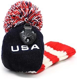 Golf Hybrid Head Covers Knit Knitted Long Neck Pom Pom USA Rescue Hybrids Utility UT Club Headcover fits Fairway Woods Wood Also with Adjustable Number Tag Exchangeable for Taylormade Cobra Titleist