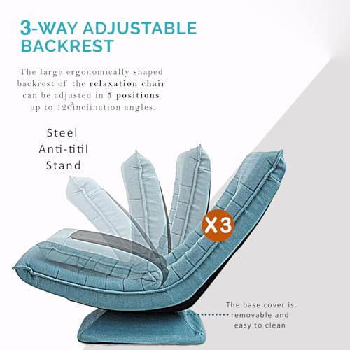 Image of Kawachi Alloy Steel Folding Swivel Nirvana Moon Chair Leisure Lounge Sofa 360 Degree Rotation Adjustable Recliner Bedroom Floor Chair (Blue)