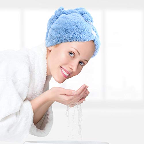 Lurrose Toalha de Cabelo de Lã Coral Envolve Com Botão para Mulheres Cabeça de Turbante de Secagem R