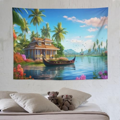Polyester leger et resistant pour cette grande tapisserie murale de style estival