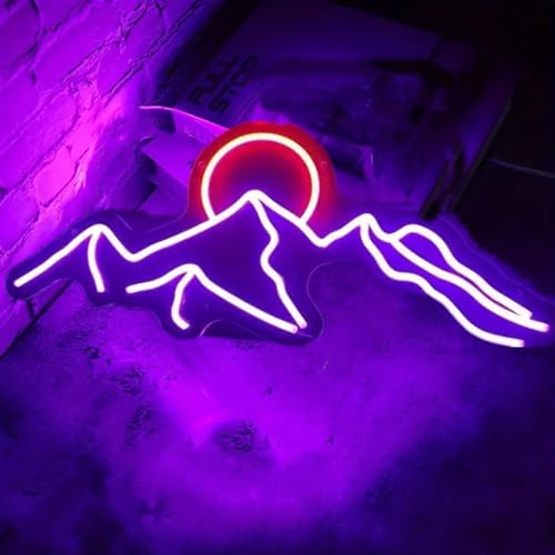 LED Neon Sign USB Powered with Dimmable Switch for Wall Decor,Mountain Neon Light for Teen Girl Room Decor Sunrise Sunset Wall Art Lamp,Anime Neon Gaming Signs Room Aesthetic(Purple Red) - Image 2
