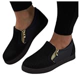 Damen Laufschuhe Slip On Laufschuhe Glitzer Mit Reißverschluss Sneaker Strass Dekorative Jogging Turnschuhe Atmungsaktiv Casual Schuhe Freizeit Flache Sportschuhe