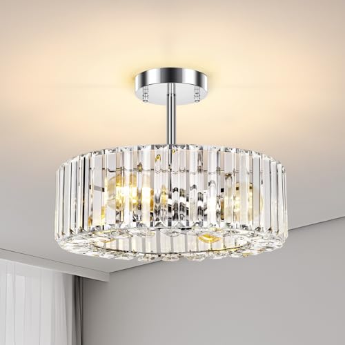 Image of FRIDEKO HOME Crystal Chandelier Ceiling Light - 4-Light Ceiling Light Fixture Modern Ceiling Mount Lights Chandelier for Dinning Room Bedroom Kitchen Entryway (14.56 Inch, Bulb not Included)