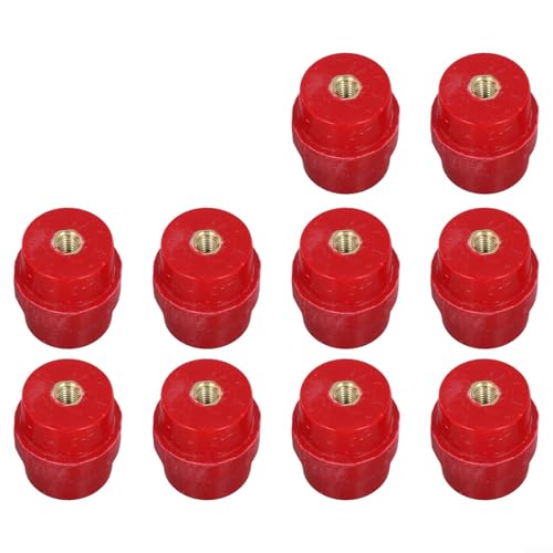Red Busbar Insulator 10 Pack, M6 Threaded Busbar Spacer for SM30 Copper Busbar, High Strength BMC Material Cylindrical Electrical Insulator