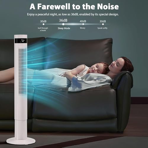 Image of Antarctic Star Tower Fan 85Oscillating Fan Quiet Cooling 12H Timer Remote Control Bladeless Electric 3 Speeds Wind 3 Modes, 42INCH, WHITE