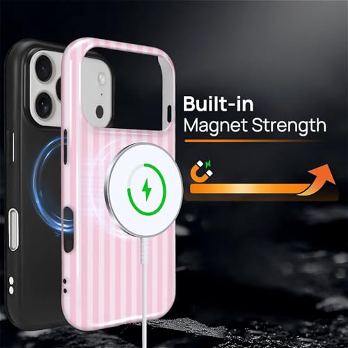 Coque iPhone 17 Pro MagSafe rose à rayures rétro et chic - 4