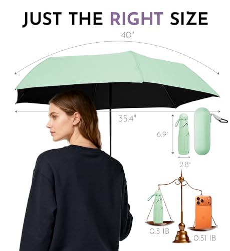 Image of LILAC Mini Travel Umbrella for Rain - 43 inch Large Coverage Small Compact Umbrella, Reinforced Strong Frame, Lightweight Portable Parasol with UPF 100+ UV Protection, Gifts for Adults, Seniors & Students