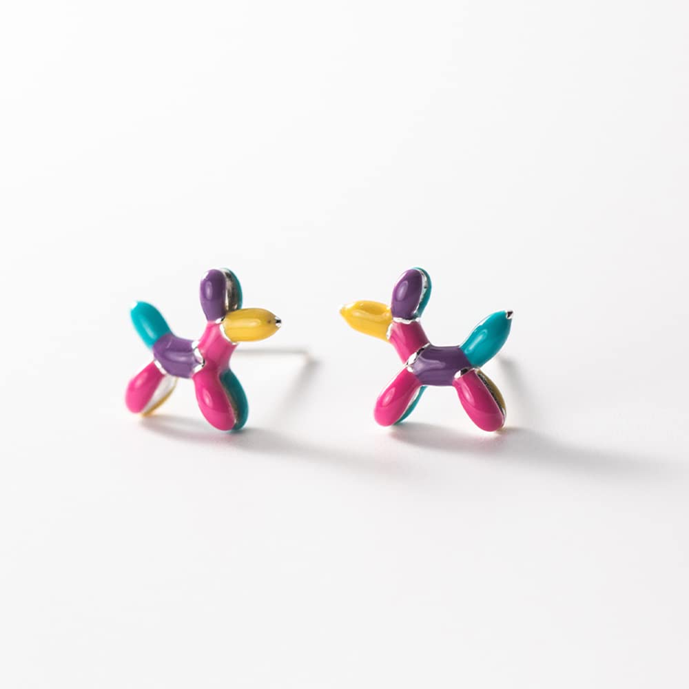 Orecchini a palloncino a forma di cane in argento Sterling 925, smalto colorato, per donne, adolescenti e ragazze, gioielli di compleanno