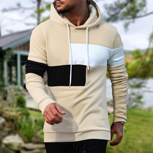 Ymosrh Men's Pullover Hoodies, Long Sleeve Color Block Casual Athletic Gym Workout Hooded Sweatshirts, M-3XL4