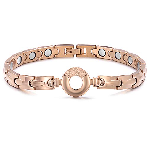 RainSo Womens Elegant Titanium Steel Health Magnetic Therapy Bracelets Pain Relief for Arthritis Adjustable, Stainless Steel