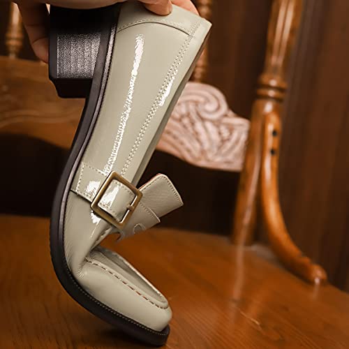 Image of MOOMMO Women Chunky Heel Penny Loafers Square Toe Buckle Slip On Comfort | Office Ladies Loafer Pumps 2 inch Stacked Block Heel Dress Loafers Oxfords Walking Dress Shoes Casual Size 4-11 M US