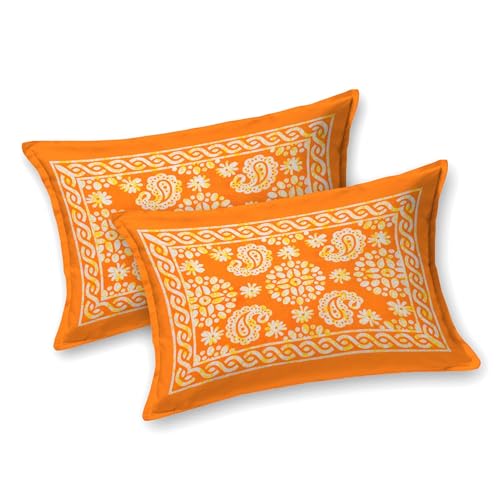 Image of Opulent Collection Double Bedsheet with 2 Pillow Cover | 100% Cotton Bedsheets for Double Bed | Handloom Bedsheet | Size 86x90 inches | King Size (90X102 Inches) (Mango Tango, King)