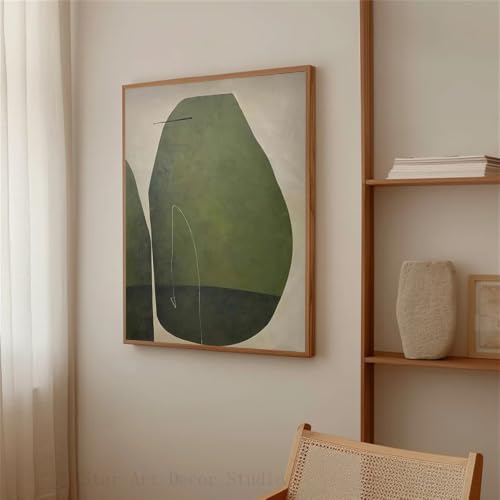 Lienzo sin marco de estilo Wabi-Sabi verde y beige para renovar paredes vacías 2