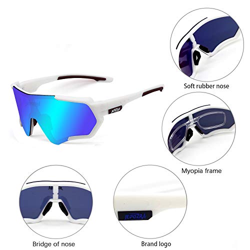 JEPOZRA Lunettes de Cyclisme, Lunettes de Soleil Polarisées avec 3 Verres Interchangeables, Lunettes de Sport UV400 pour Les Activités de Plein Air, Courir, Faire du Vélo, pêche, ski - Image 5