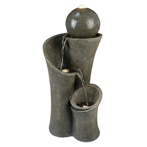 Bbabe Patio Floor Fountain 24" High, Indoor Outdoor Cascading Zen Fountain Modern Sphere Waterfall Feature For Home Garden,Patio Decor #TOP5