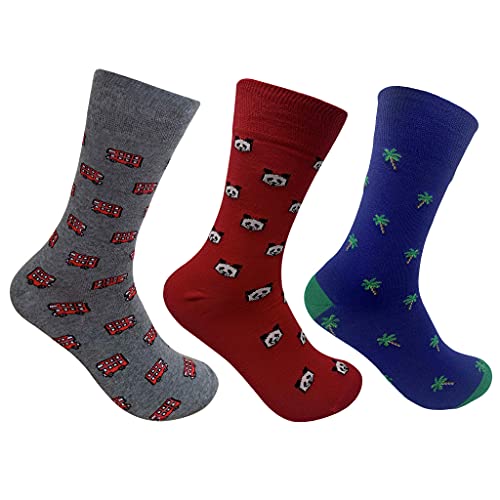 Image of Mint & Oak Printed Crew Socks For Men, Soft Cotton Calf Length Socks, Colorful Sock Gift For Men, Anti-Microbial & Odour Free, Funky Socks - Gift Box of 3
